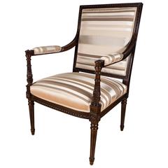 Hollywood Regency Occasional Chair in Ebonized Mahogany and Striped Silk Fabric 5