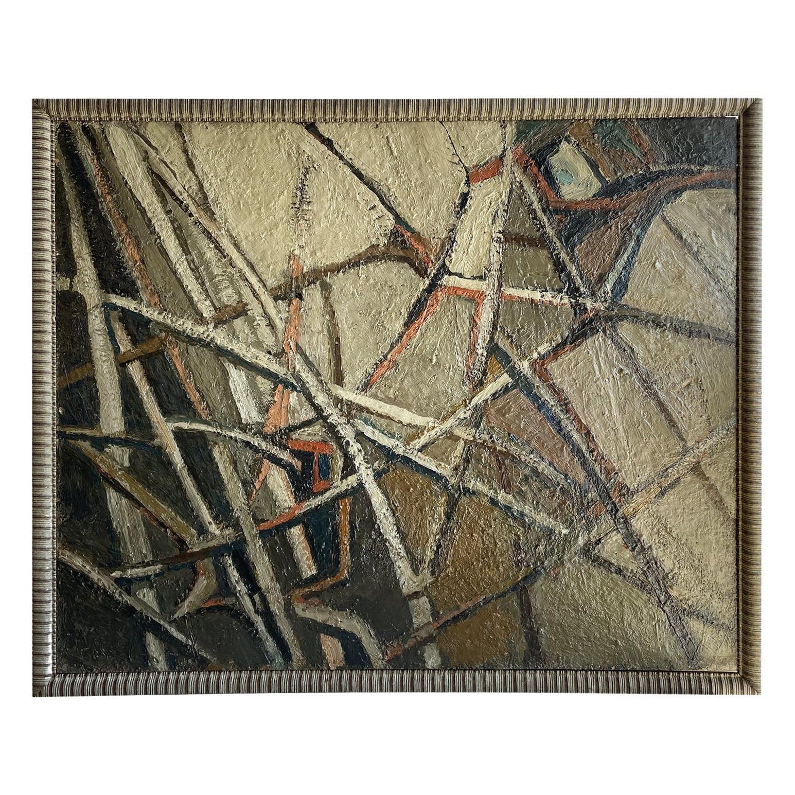 20th Century Grey-Green French Vintage Abstract Oil Painting by Daniel Clesse