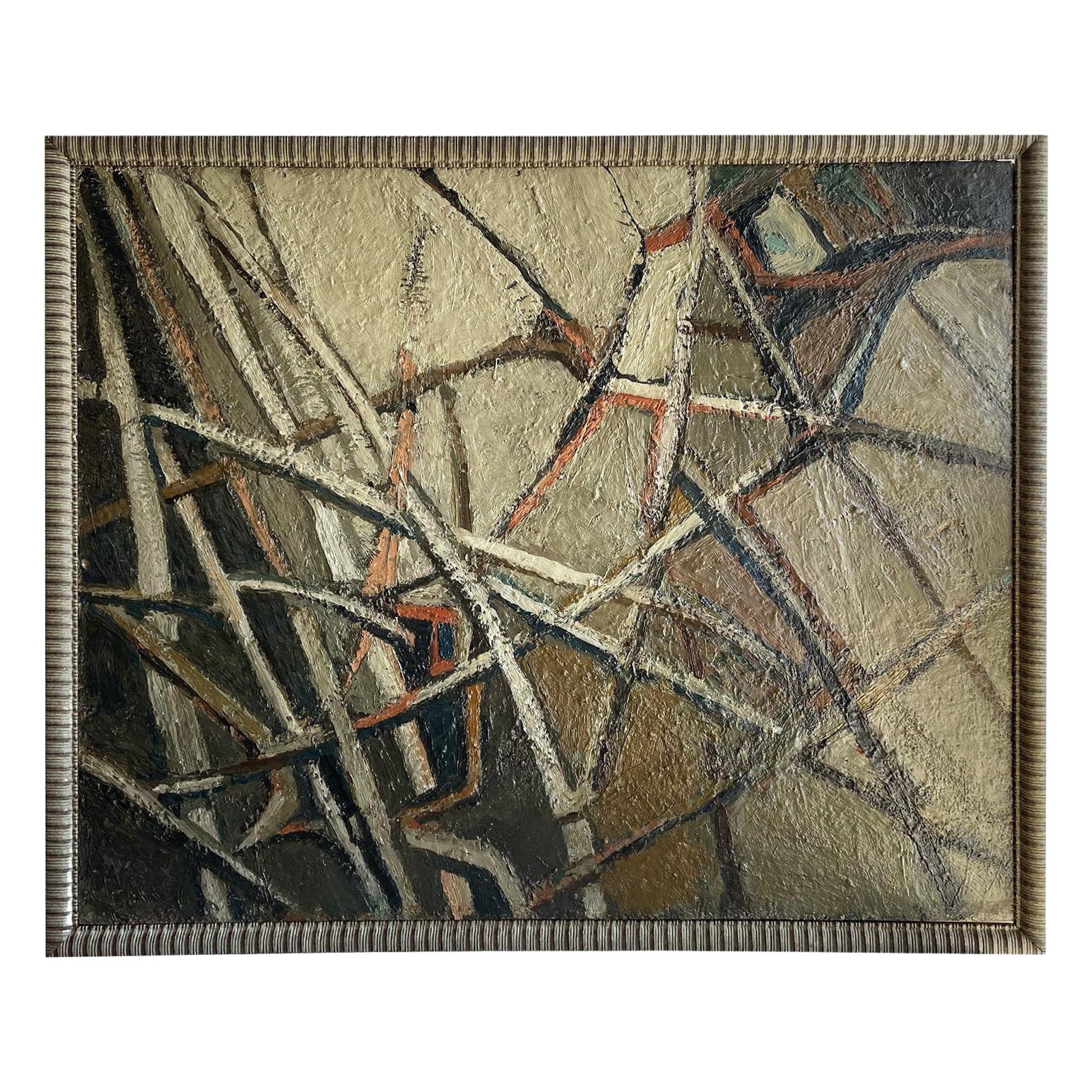 Pintura al óleo abstracta vintage francesa gris-verde del siglo XX de Daniel Clesse