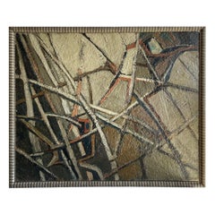 Pintura al óleo abstracta vintage francesa gris-verde del siglo XX de Daniel Clesse