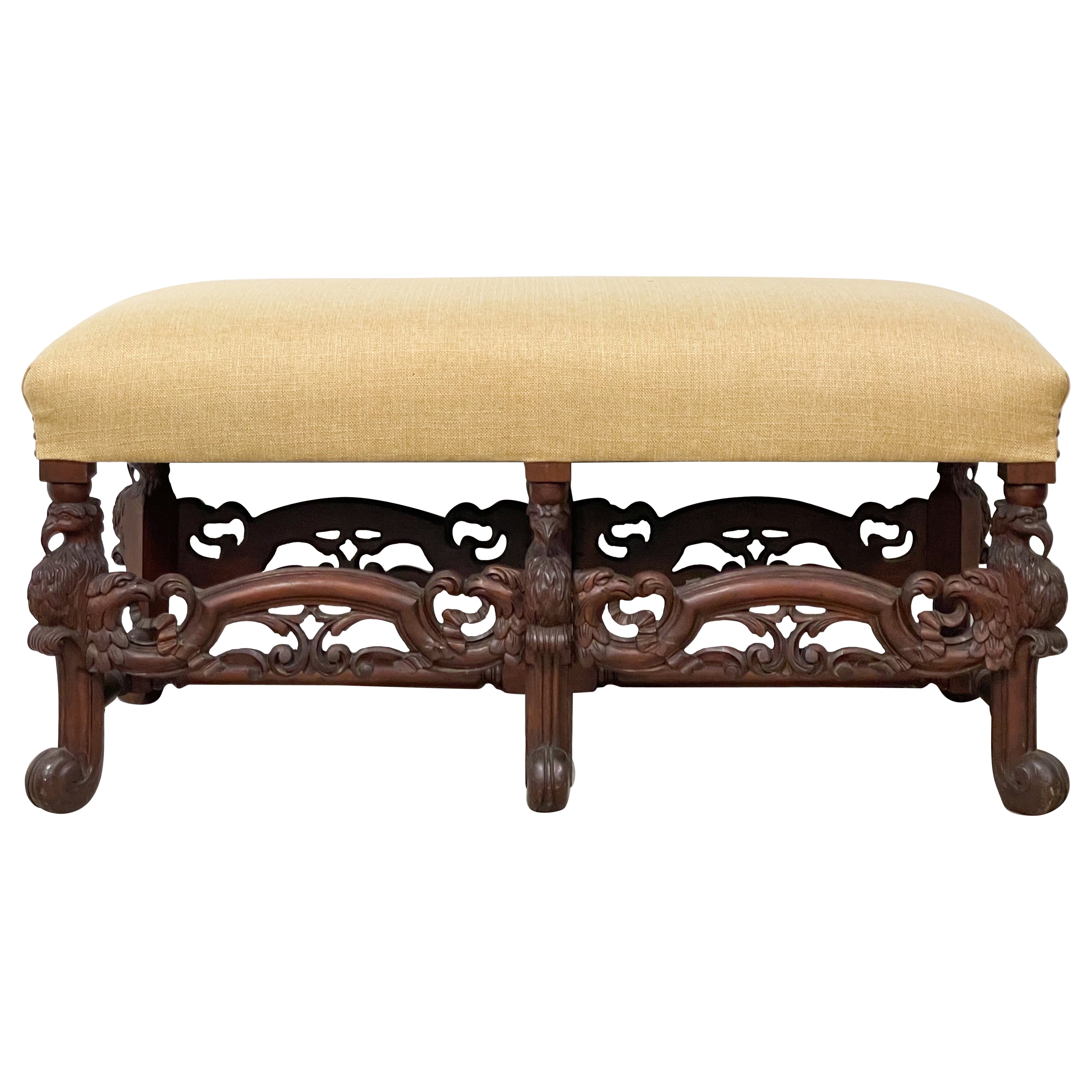 Early 20th-C. Neo-Classical Style Carved Mahogany Bench with Eagles For Sale