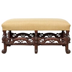 Early 20th-C. Neo-Classical Style Carved Mahogany Bench with Eagles
