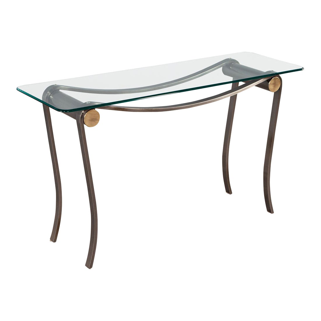 Neoclassical Glass Top Chrome Base Console Table