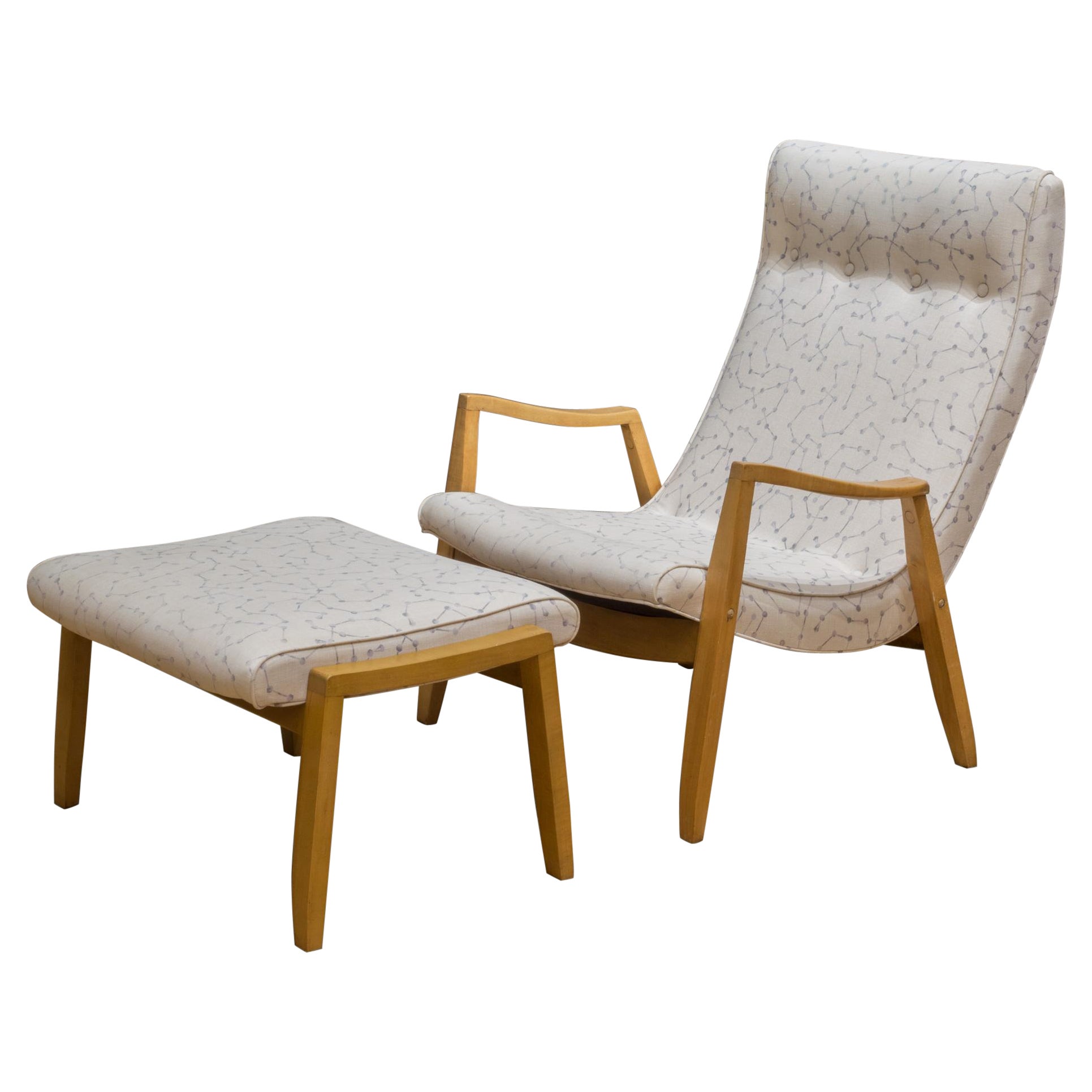 Mid-Century Milo Baughman Scoop Lounge Chair and Ottoman, C.1950-1960 For Sale