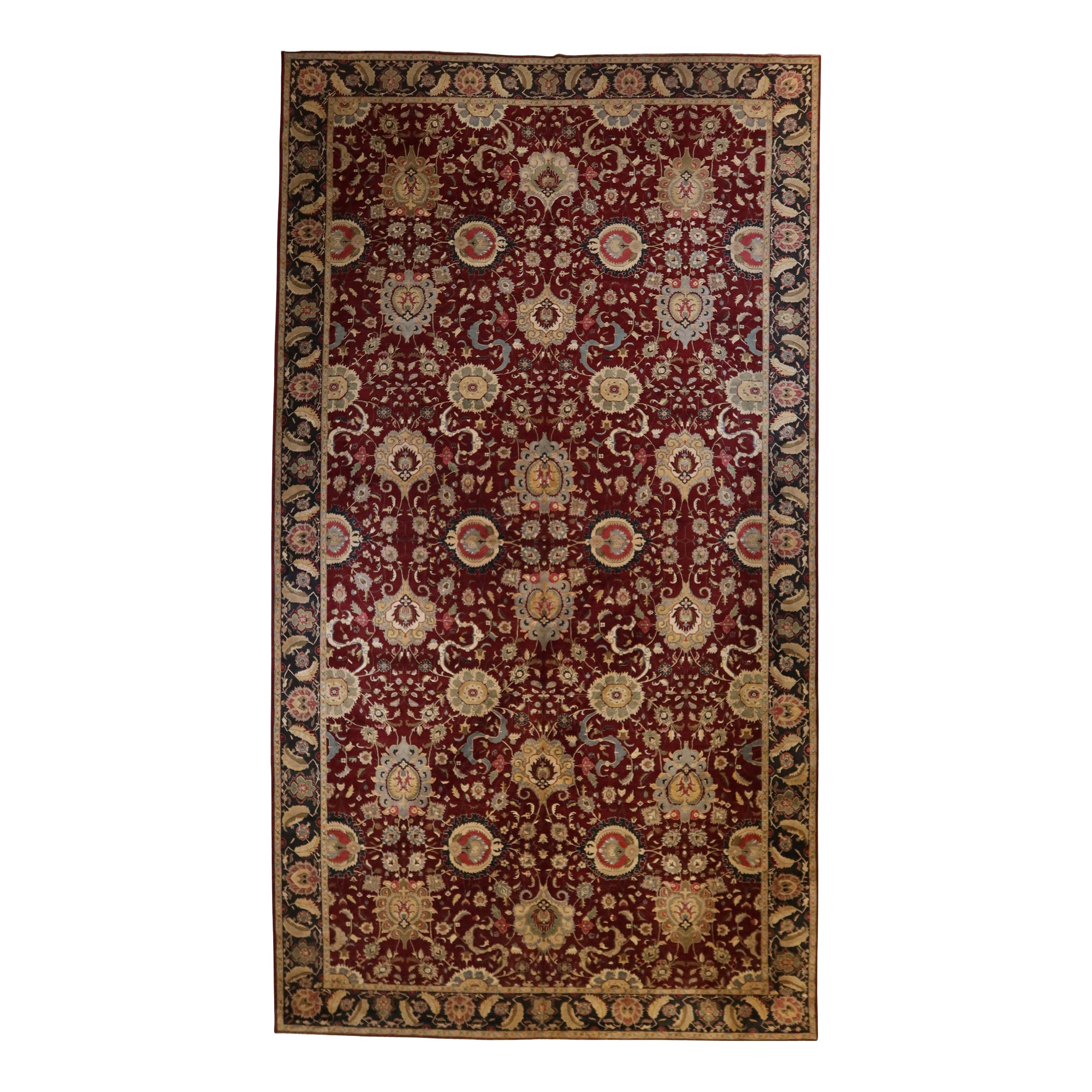 Agra Hand-Knotted New Zealand Wool Burgundy Black Fine Quality Oversize Rug For Sale