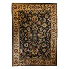 Agra Hand-Knotted New Zealand Wool Black Vintage Ivory Finely Woven Oversize Rug
