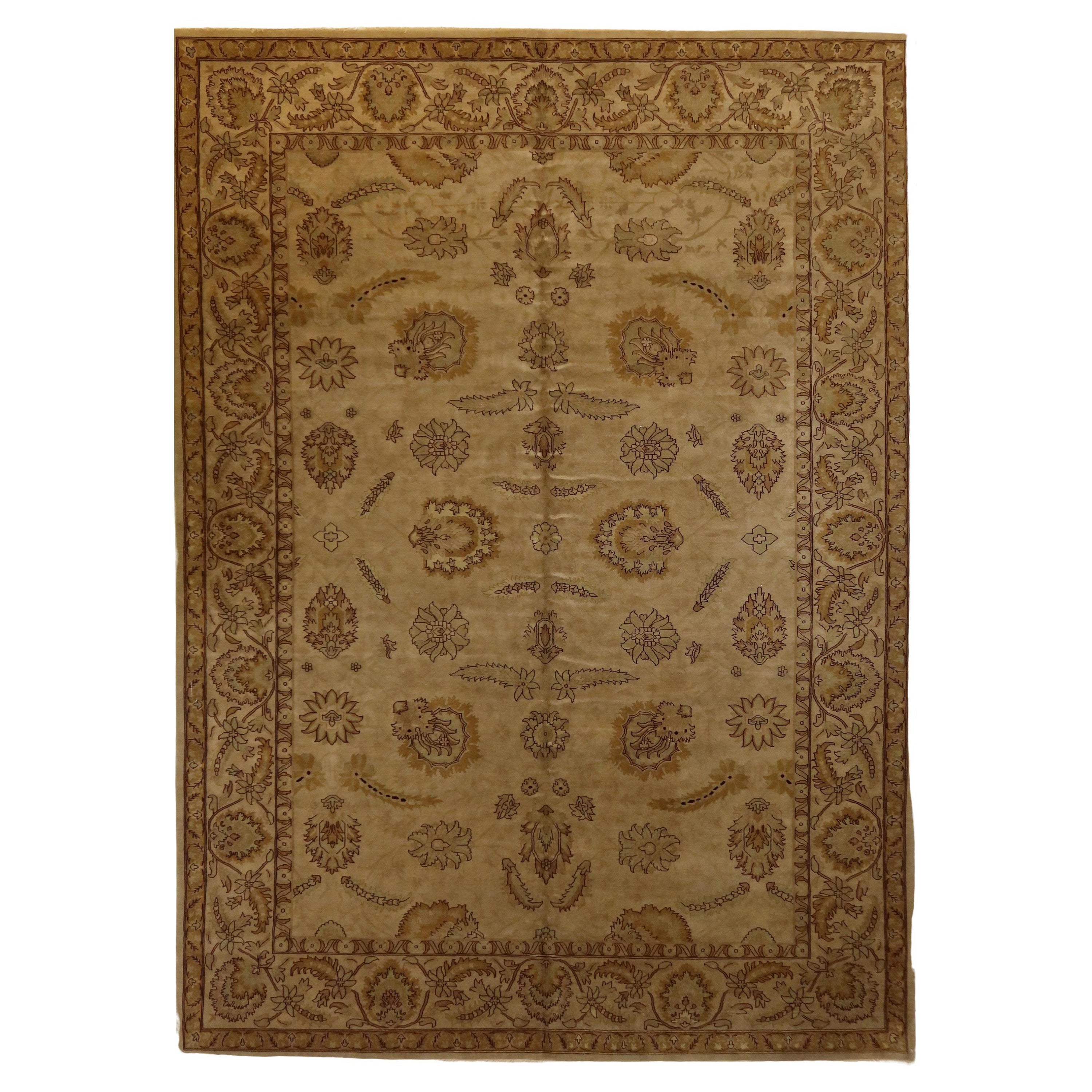 Agra Hand-Knotted New Zealand Wool Vintage Ivory Burgundy Oversize Rug in Stock For Sale