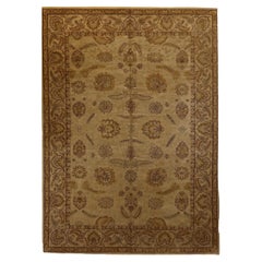 Agra Hand-Knotted New Zealand Wool Vintage Ivory Burgundy Oversize Rug in Stock