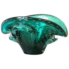 Retro Italian Murano Emerald Green Art Glass Bowl after Seguso, circa 1960s