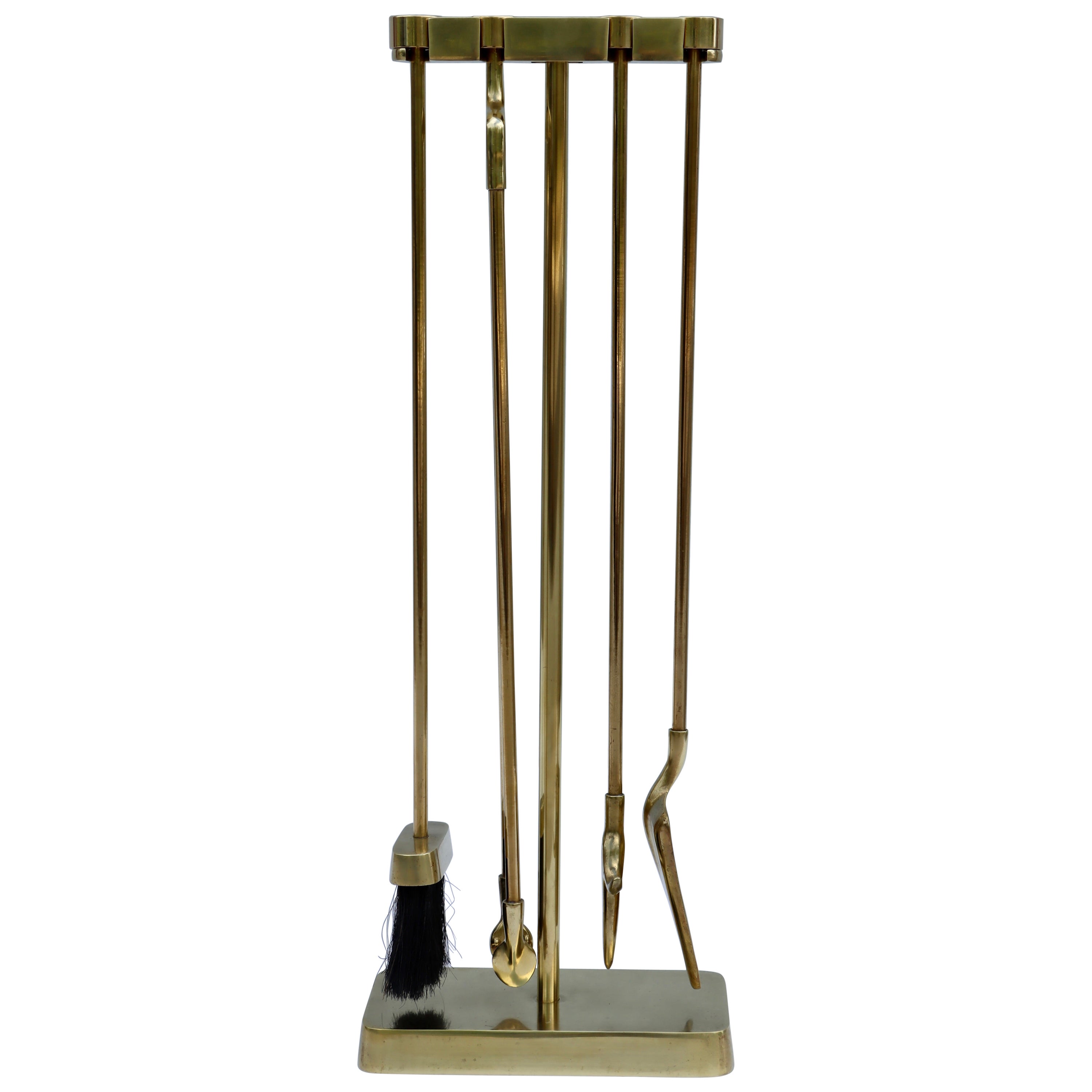 Virginia Metalcrafters Modernist Fireplace Tool Set in Brass at 1stDibs