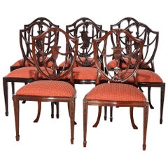 Set Eight Federal Carved Mahogany Shield Back Dining Chairs 20th C
