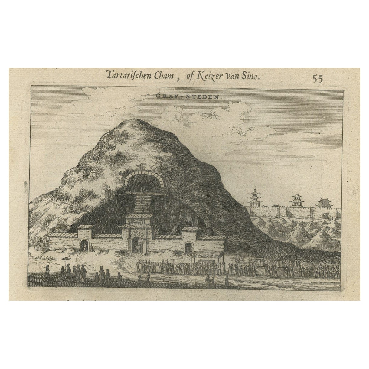 Antique Print of Graves Near the City of Nanjing in China, 1665 For Sale