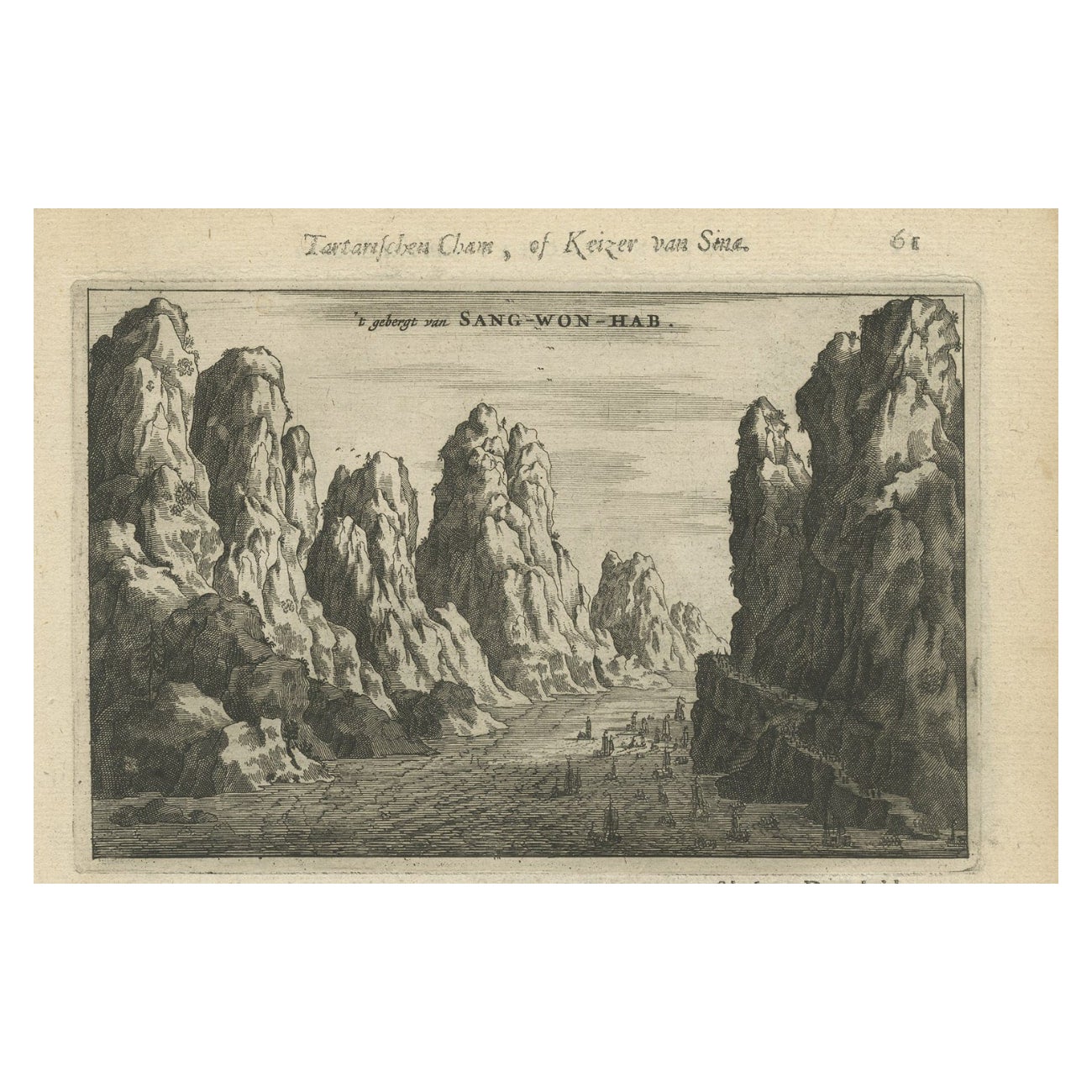 Antique Print of the Sang-Won-Hab Mountains in China, 1665 For Sale