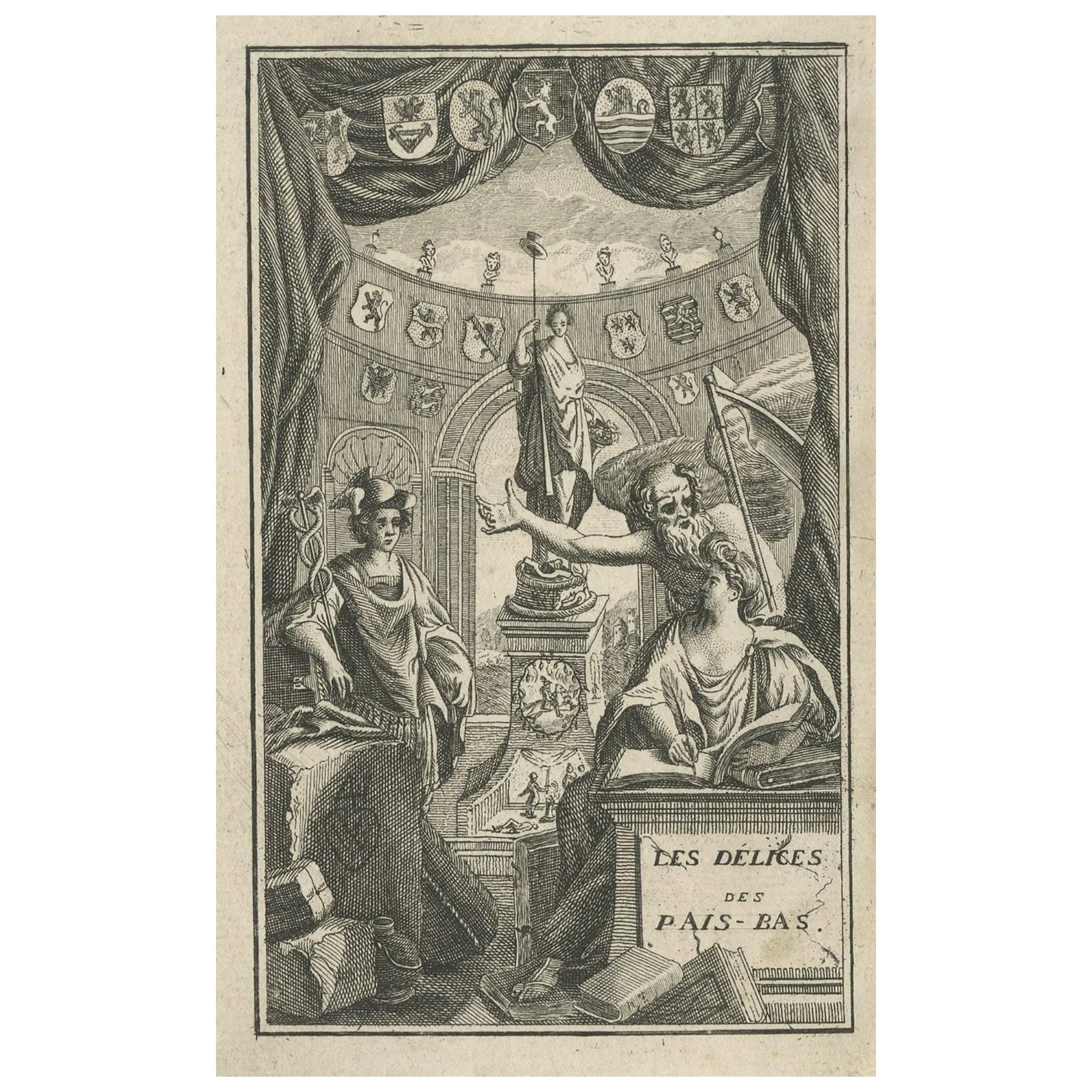 Originaler antiker Frontispizstich von ''Les Délices Des Pais-Bas'', 1769