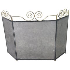 1960s Vintage Wire Mesh and Brass Ornate Fireplace Screen