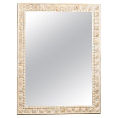 Retro Carved Mirror with Raised Diamond Motifs, Large Beads and Scraped Finish