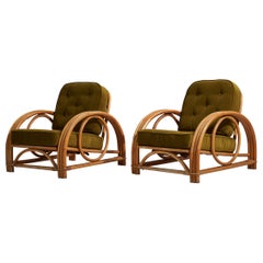 Vintage Ficks Reed, Lounge Chairs, Bamboo, Rattan, Fabric, C. 1950s