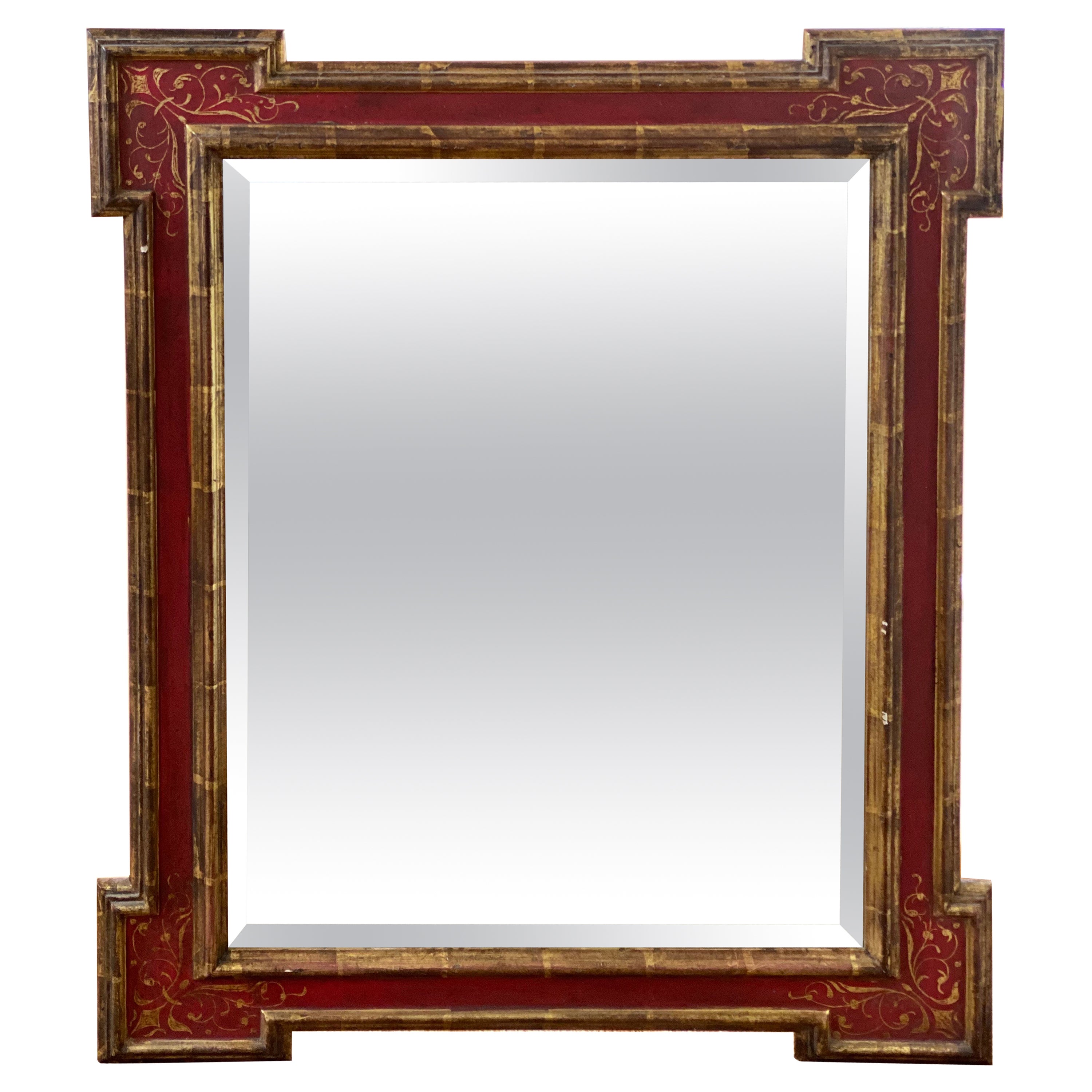 Red Gilded Framed Mirror, Late 20th Century