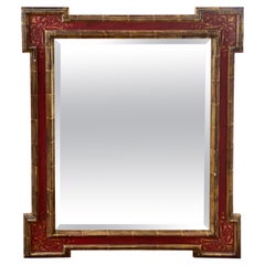 Vintage Red Gilded Framed Mirror, Late 20th Century