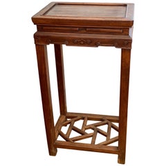 Early 20th Century Chinese Tall Hardwood End Table with Fretwork