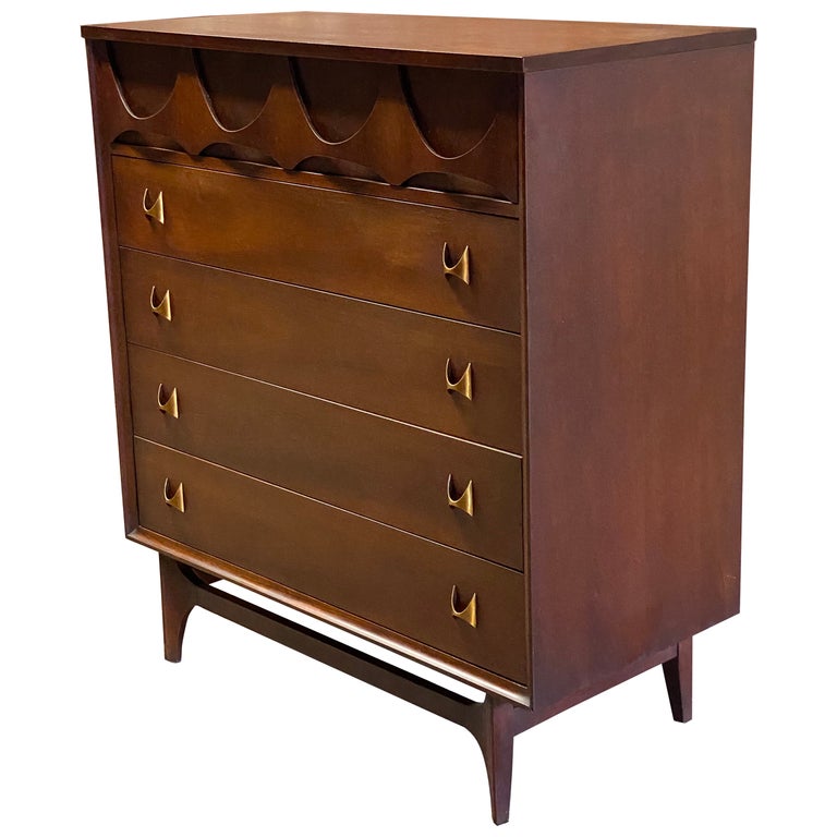 Broyhill Brasilia Tall Five Drawer Walnut Dresser at 1stDibs tall