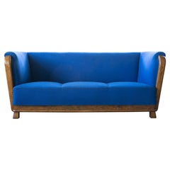 Danish 1940s Sofa in Wool Fabric and Carved Wood Details