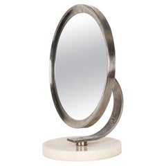 Midcentury Round White Carrara Marble and Steel Italian Dressing Mirror, 1960s