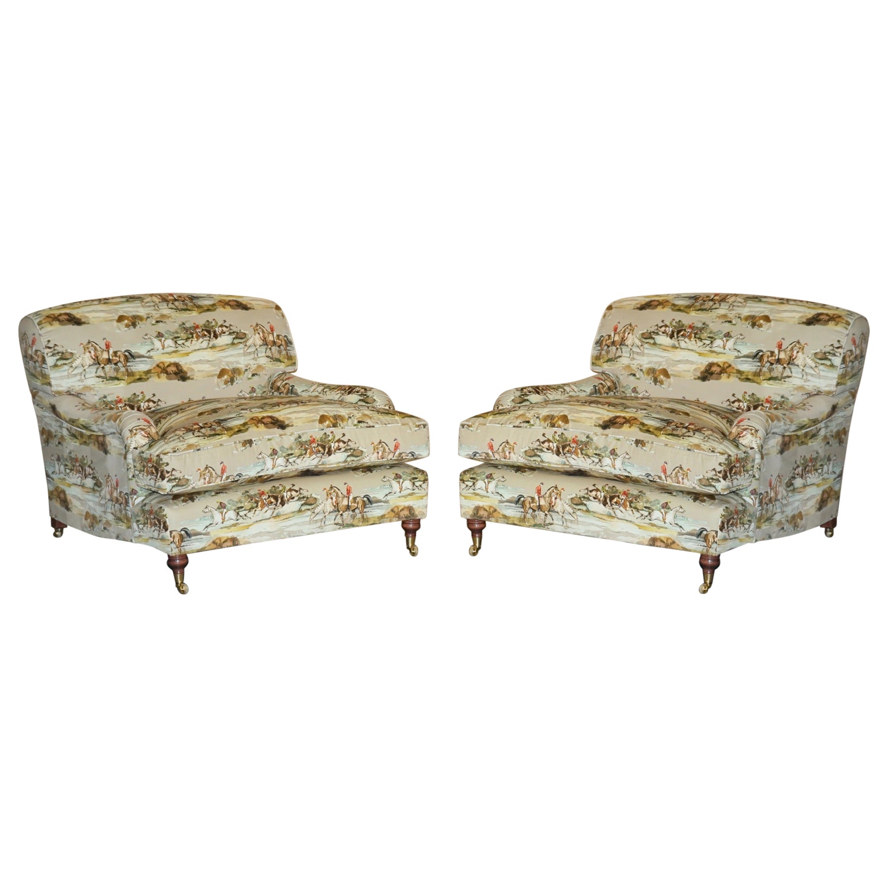 New Pair of Mulberry Custom Howard Love Seat Armchairs Morning Gallop Velvet For Sale