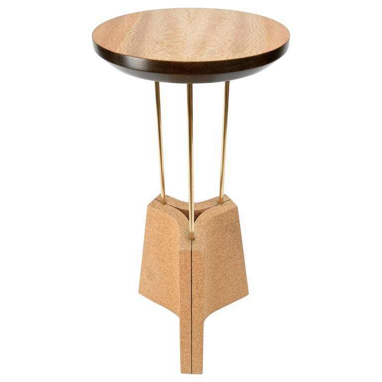 'TriCork' End Table in Cork, Lacewood and Brass by Laurent Peacock For
