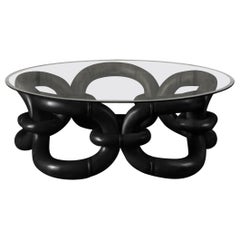 Bamboo Bracelet Coffee Table Black with Glass Top