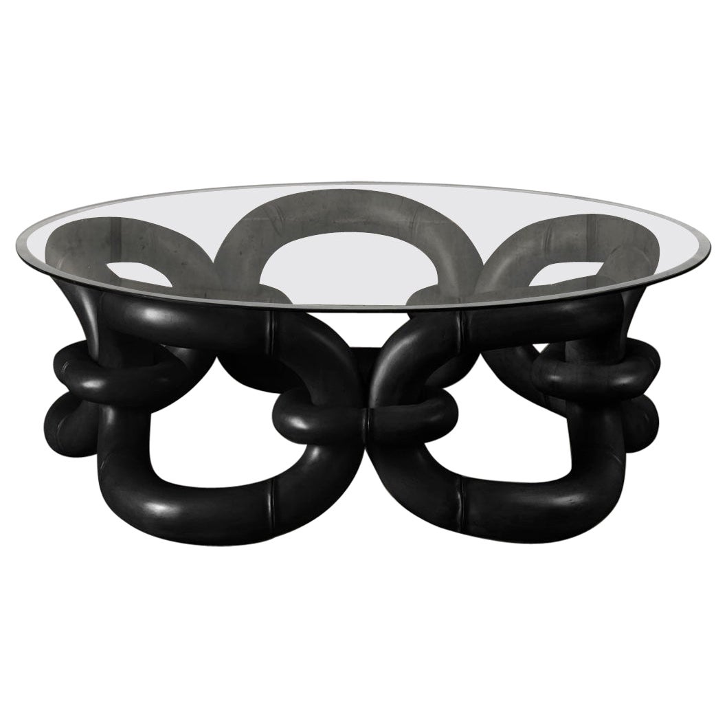 Bambusarmband-Couchtisch schwarz mit Glasplatte