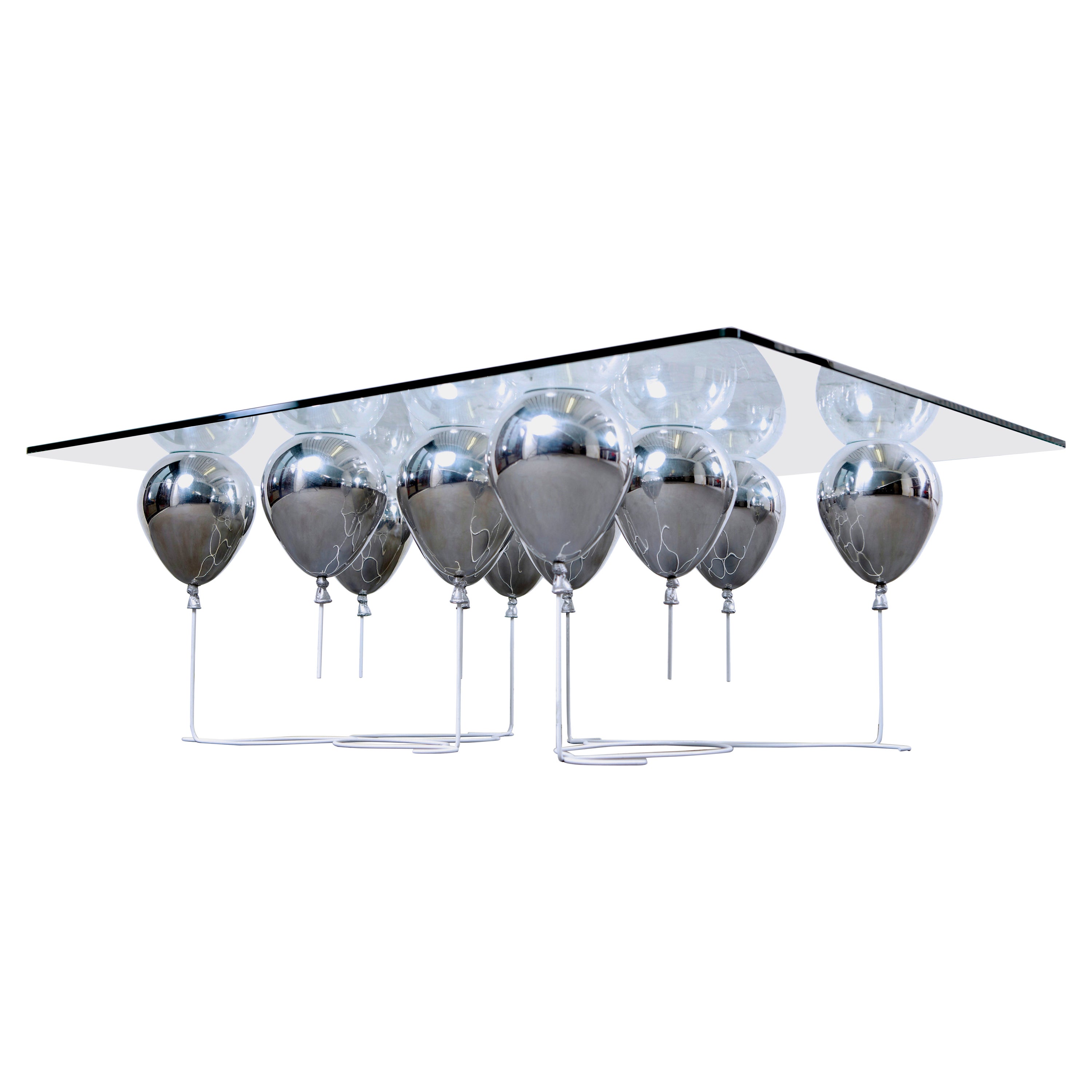 Modern Rectangular Coffee Table with White Legs and Silver Balloons For Sale