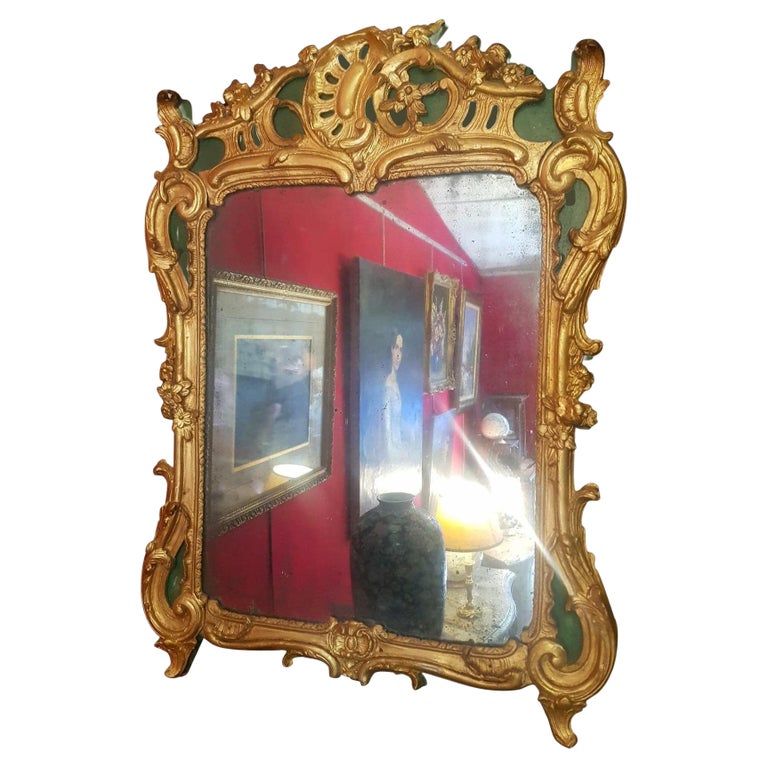 Miroir Époque Louis XV À Décor Rocaille – Bois Doré Laqué Vert, 18ème For  Sale at 1stDibs