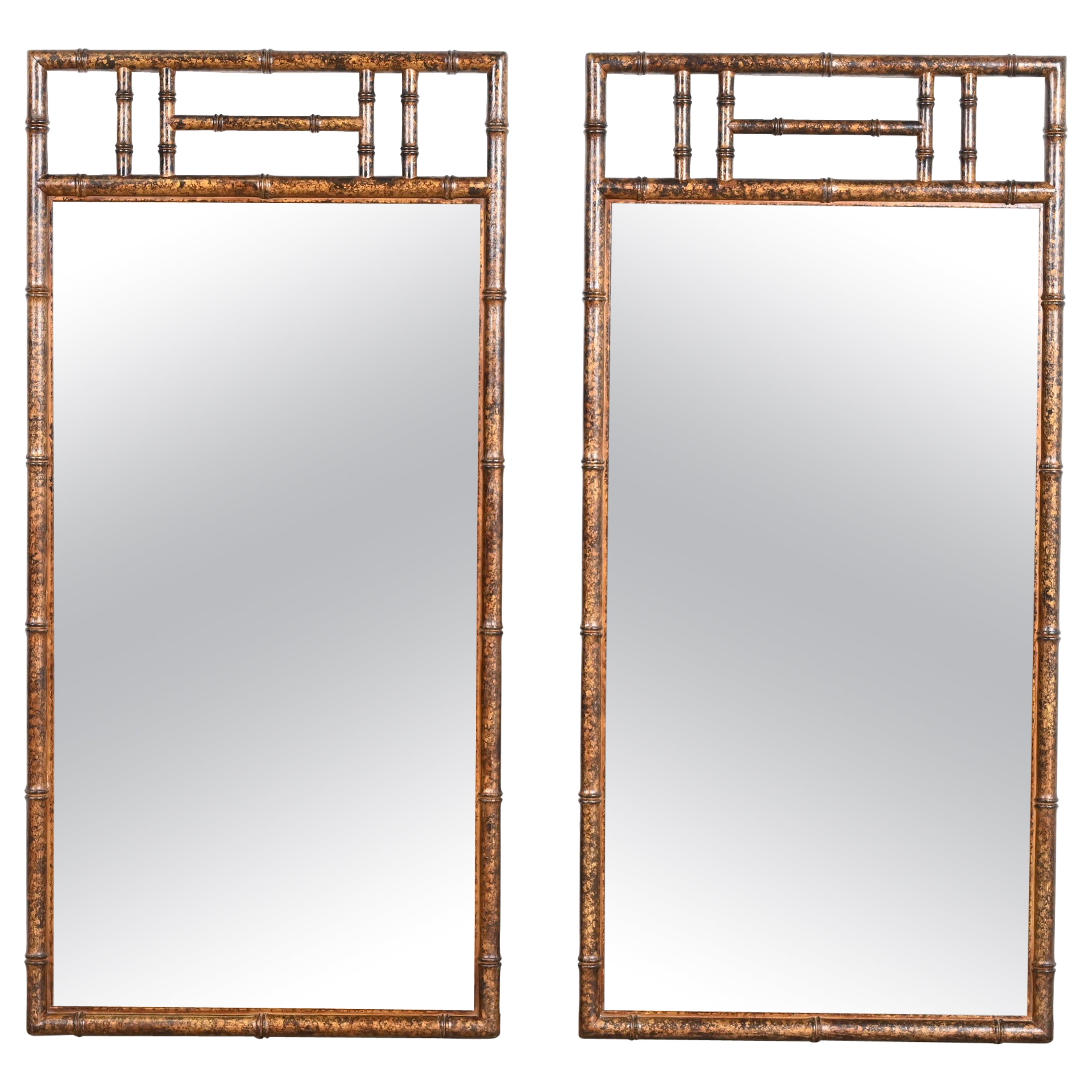 Drexel Heritage Hollywood Regency Faux Bamboo Mirrors in Faux Tortoise Finish