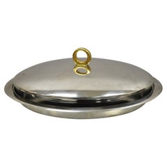 Vintage Italian Modern Stainless Steel Brass Ringby Lidded Platter Summit Italy