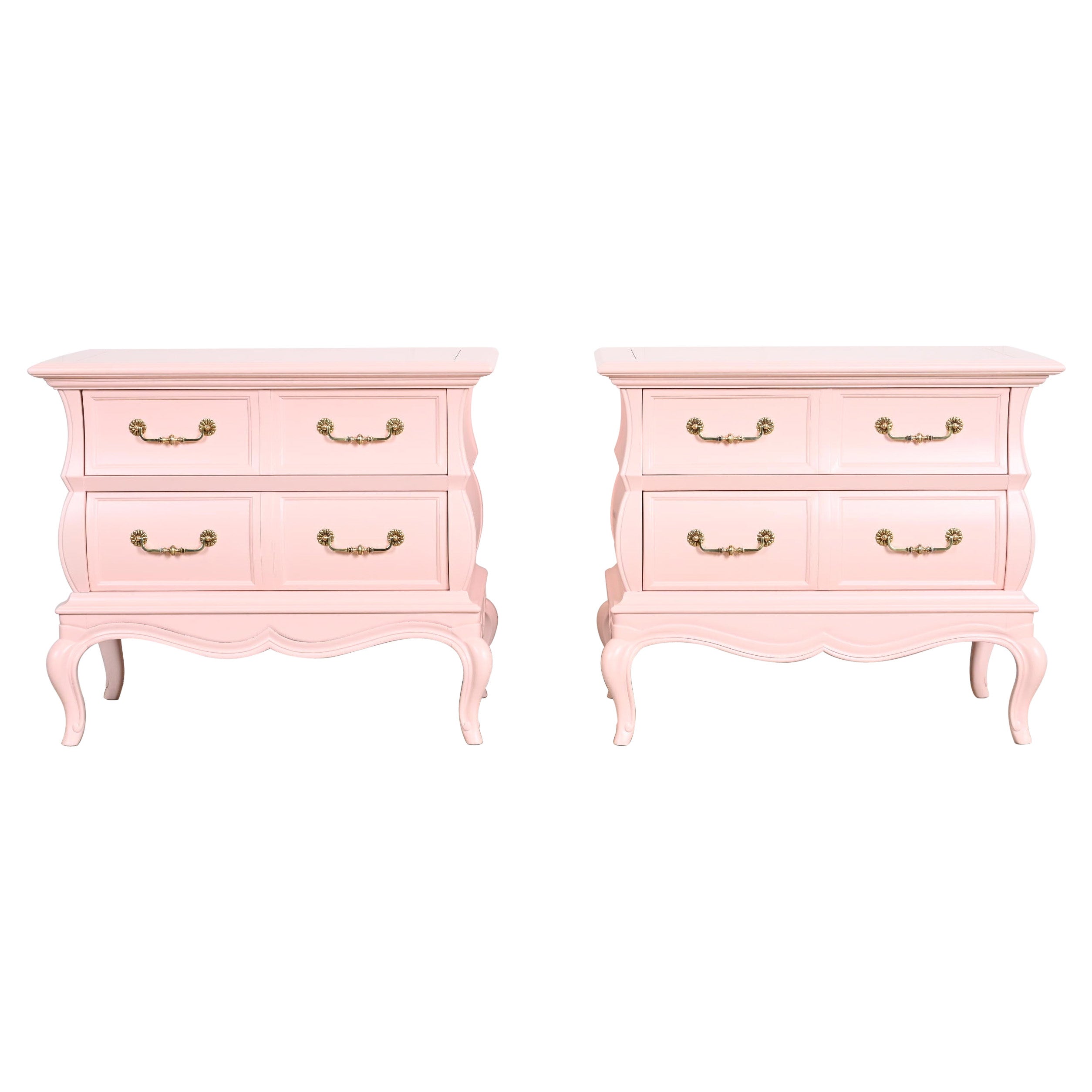 Mastercraft French Provincial Louis XV Pink Lacquered Nightstands, Refinished
