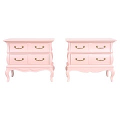 Mastercraft French Provincial Louis XV Pink Lacquered Nightstands, Refinished