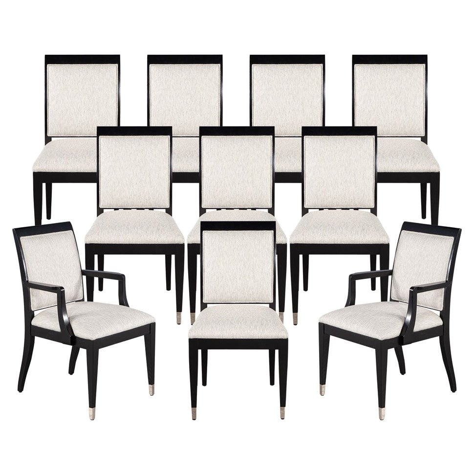 Set of 10 Black Lacquered Modern Dining Chairs by Jay Spectre