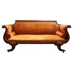 Antique circa 1820s Classical Sofa in Mahogany with Rare Die-Cut Boulle Panels
