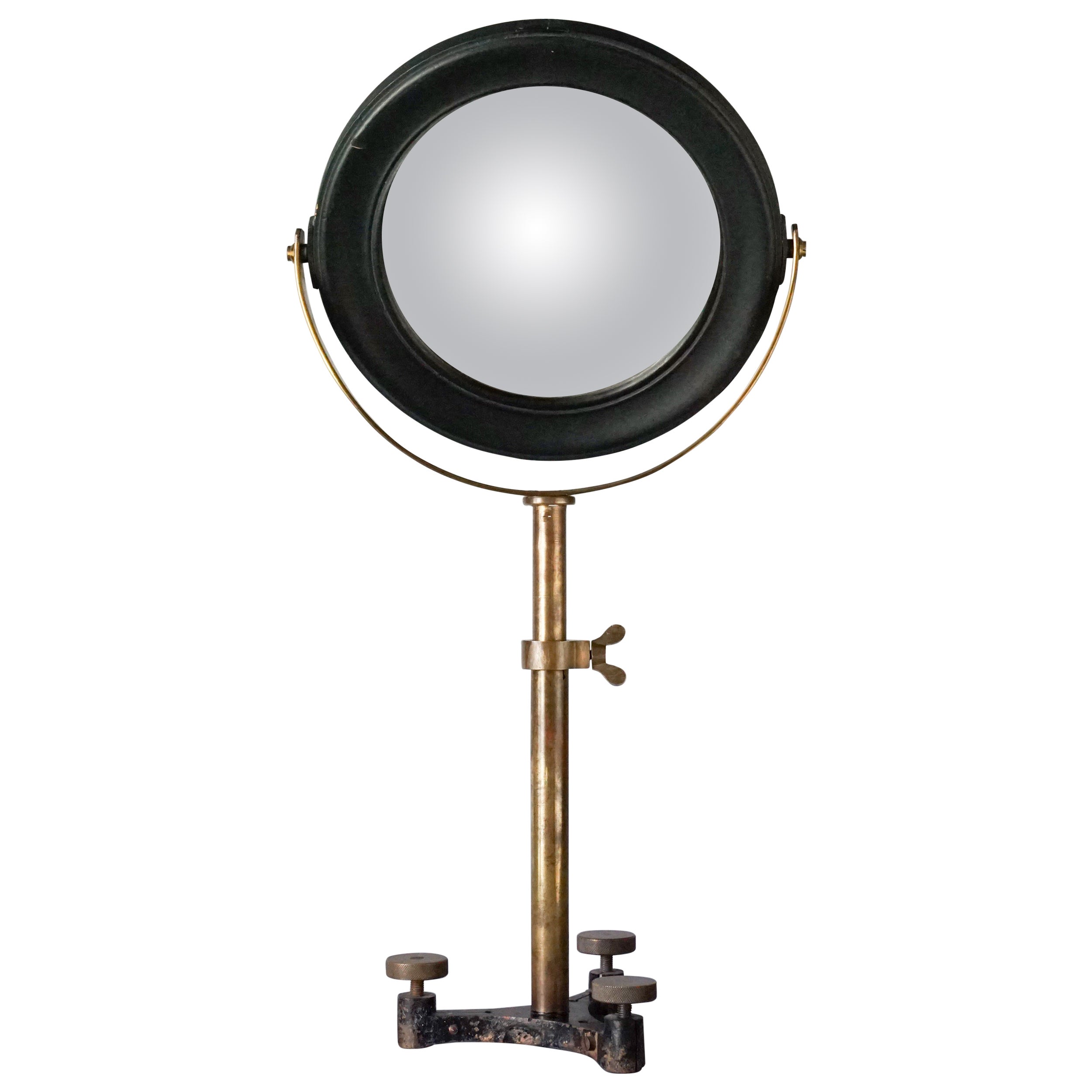 19th C. Scientific Optical Mirror in Black Hardwood Frame on Tripod Brass Stand For Sale