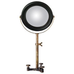 19th C. Scientific Optical Mirror in Black Hardwood Frame on Tripod Brass Stand