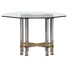 French, Hollywood Regency Lucite, Glass & Brass Dining Table