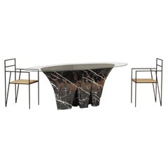 Table de salle à manger moderne en marbre noir italien, design sur mesure