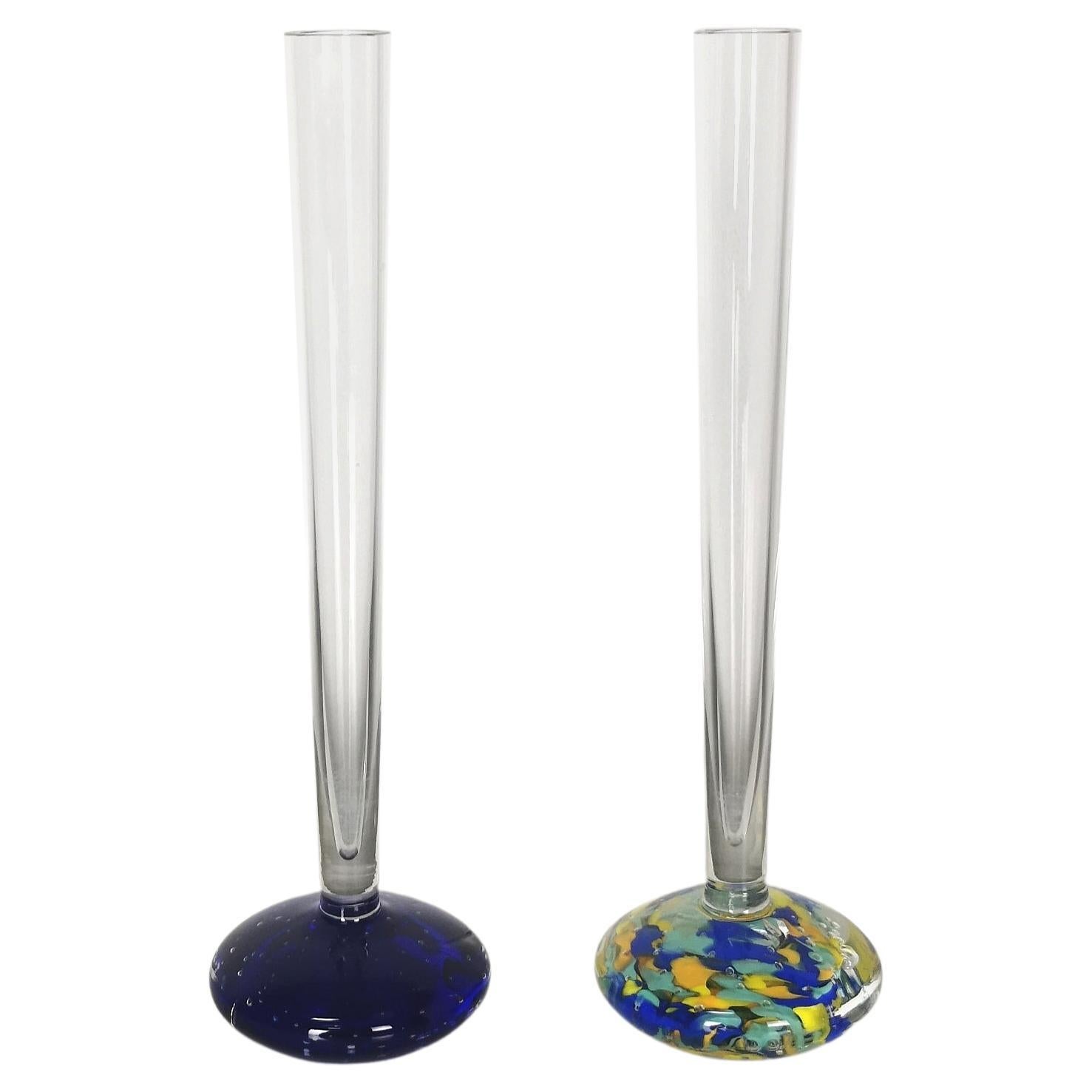 Vases du milieu du siècle Murano Glass Sommerso Multicolore Italian Design 1970s Set of 2 en vente