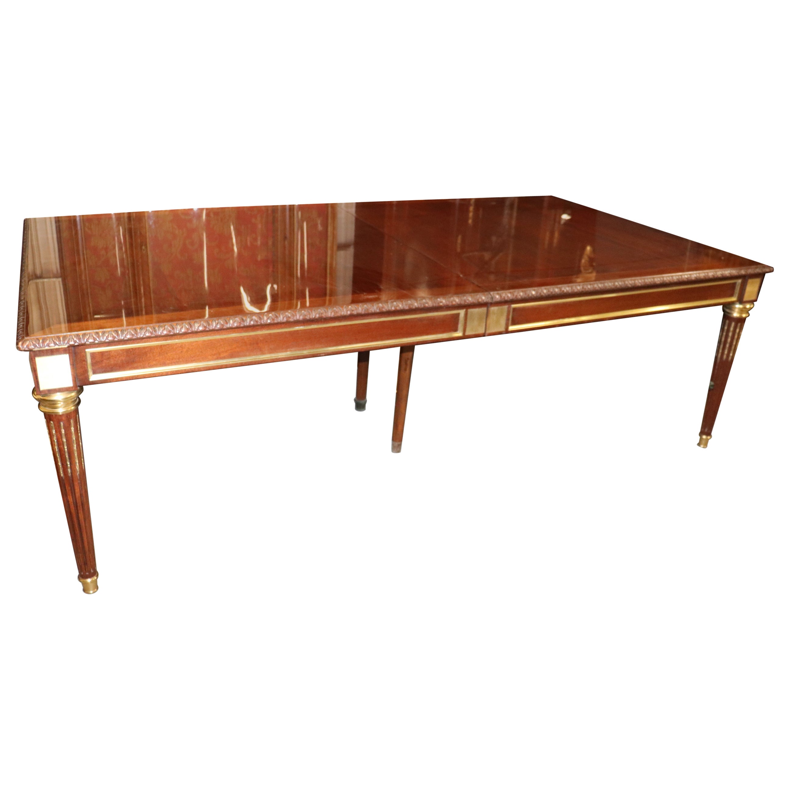 Fine Mahogany Bronze Mounted French Maison Jansen Attributed Dining Table