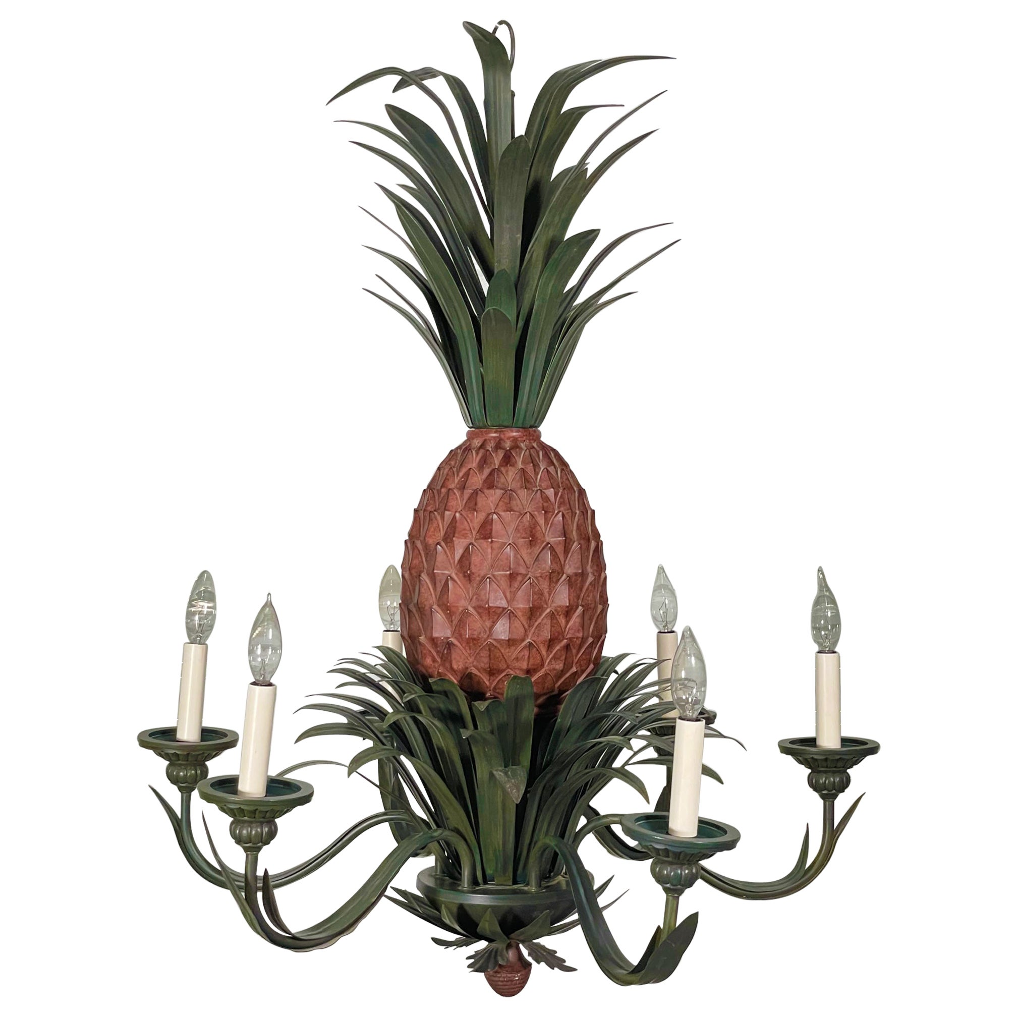 Tole Metal Large Sculptural Pineapple Chandelier, 2 Available