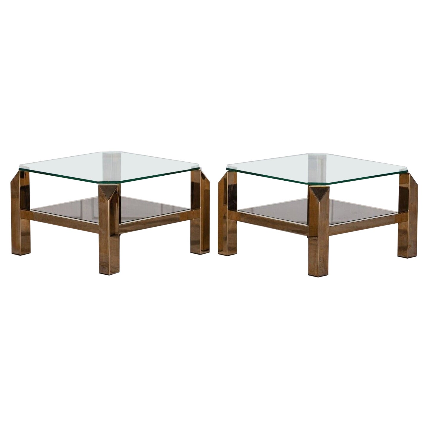 Pair Belgochrom Gold Plated Two Tier Side Tables