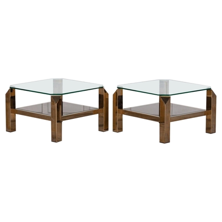 Pair Belgochrom Gold Plated Two Tier Side Tables
