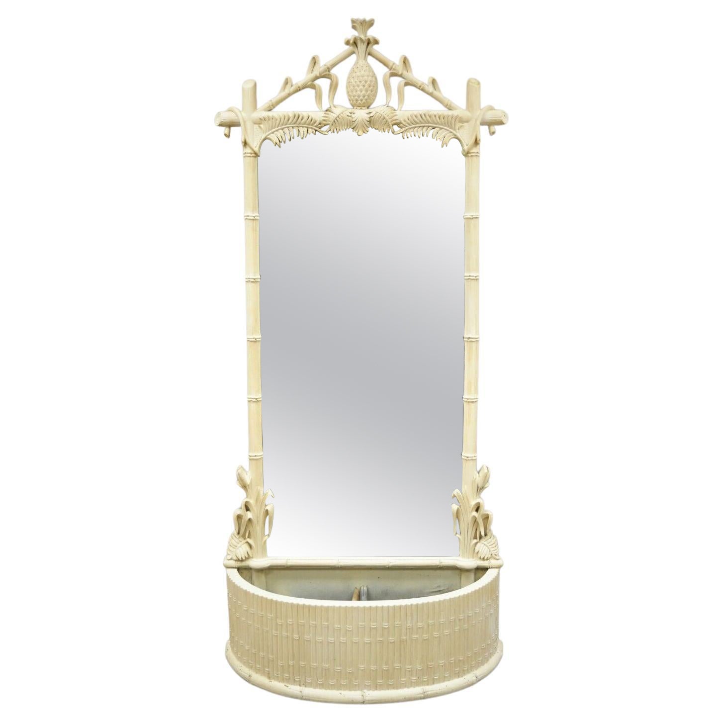 Gampel Stoll Hollywood Regency Pineapple Faux Bamboo Tall Large Hall Mirror