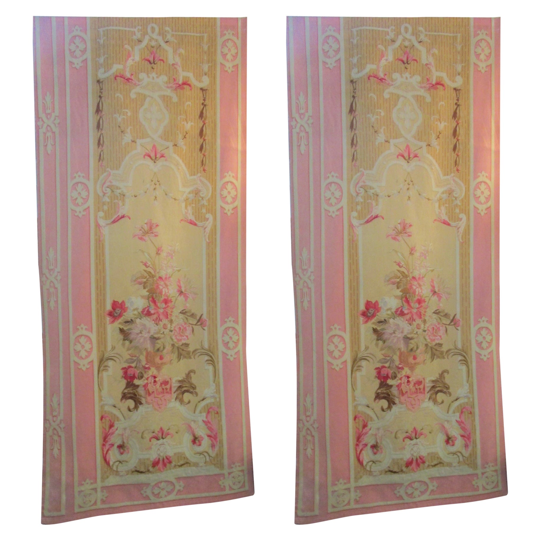 19th c Pair of French Aubusson Tapestry Entre Fenetres For Sale